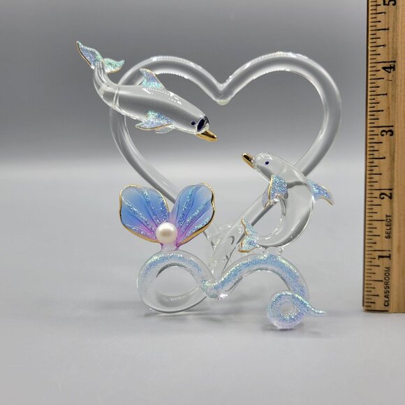 Handcrafted Glass Dolphin Figurine Sparkly Flower Accent Love Valentine Gift - Picture 10 of 10